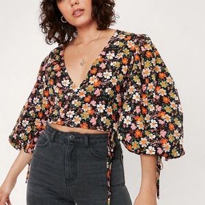 Nasty Gal Floral Tie Puff Sleeve